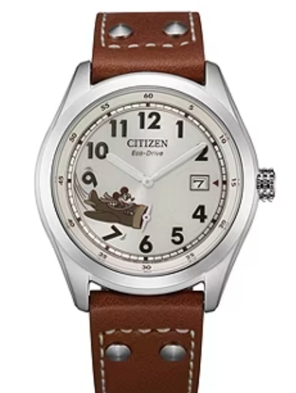 Disney Mickey Aviator Mickey Mouse Mens Brown Leather Strap Watch
